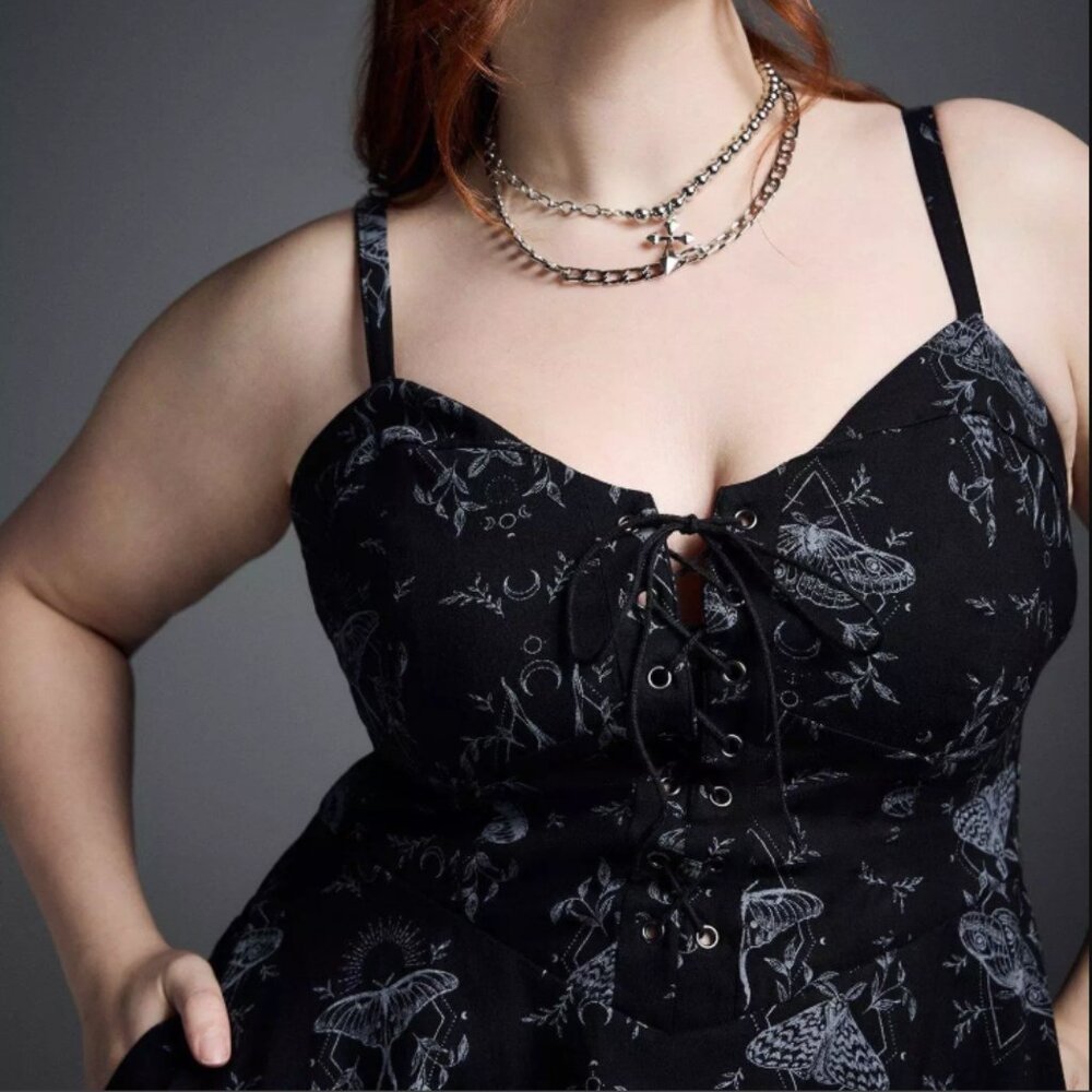 MYSTIC MOTH DEEP BLACK NIGHTFALL CORSET MINI DRESS 2 2X 18 20 NWOT - Picture 2 of 5